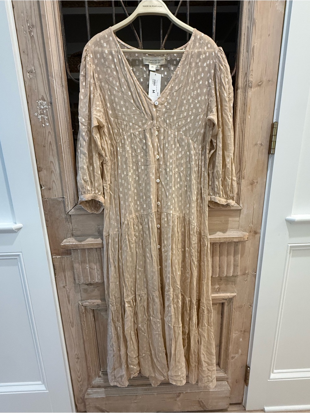 NWT- saltwater LUXE Beige Polka Dot Tiered Maxi Dress / Bathing Suit Cover Up - Picture 7 of 7